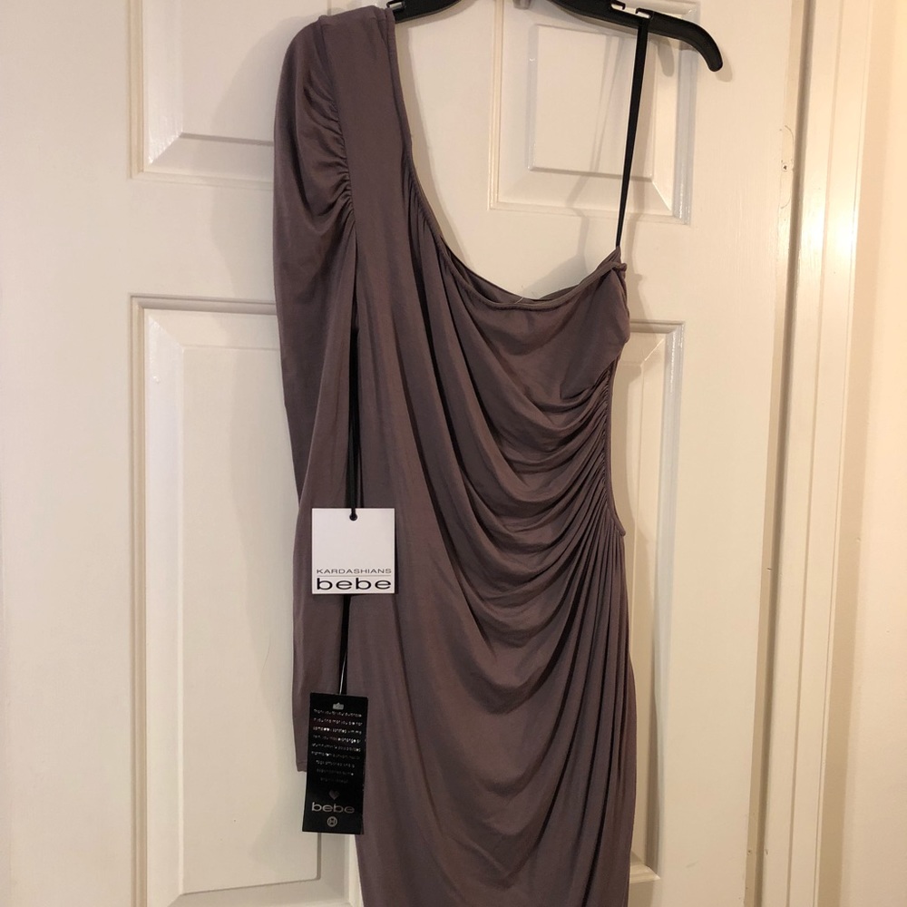 NWT Bebe one shoulder dress with side opening LG